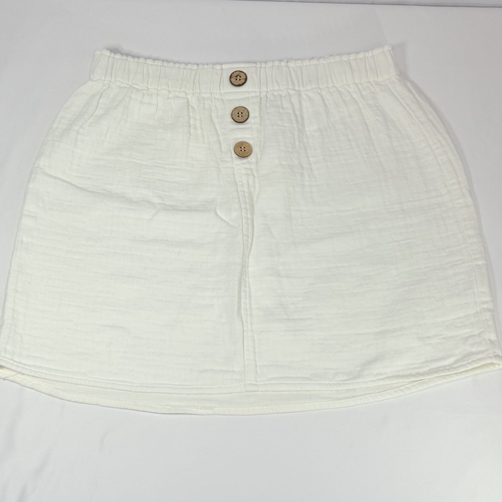 Jun & Ivy Women's White Gauze Skirt M Elastic Waist Button Detail